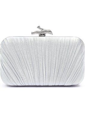Women's Silver Pleated Clutch Purse For Formal With Chain Evening Bag